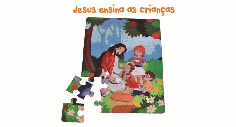 QUEBRA CABECA BIBLICO 24 PECAS MADEIRA AQUARELA - JESUS ENSINA A AMAR - 1 UNIDADE