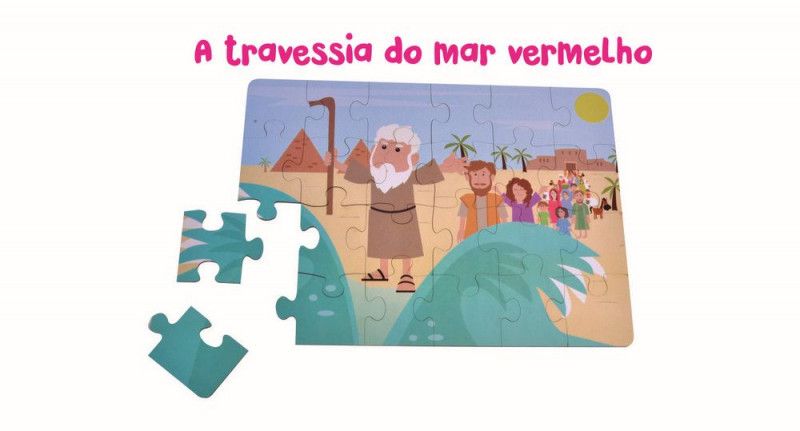 QUEBRA CABECA BIBLICO 24 PECAS MADEIRA AQUARELA - A TRAVESSIA DO MAR VERMELHO - 1 UNIDADE