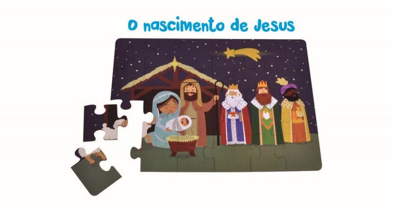QUEBRA CABECA BIBLICO 24 PECAS MADEIRA AQUARELA - O NASCIMENTO  DE CRISTO - 1 UNIDADE