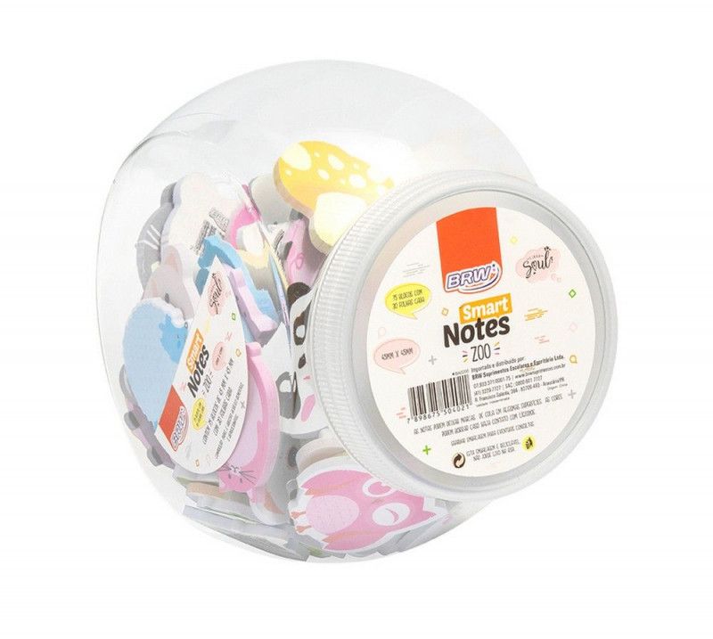 BLOCO ADESIVO ANOTAÇÃO 45X45MM 30 FOLHAS ZOO BRW - REF. BA0200 - PACOTE COM 75 BLOCOS