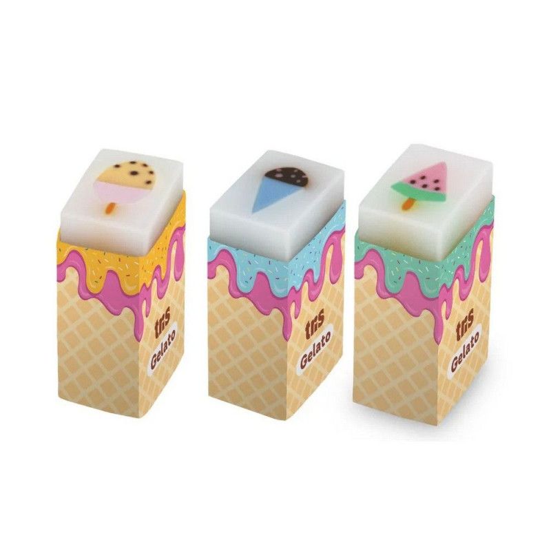 BORRACHA DECORADA GELATO RETANGULAR TRIS - REF. 606385 - CAIXA COM 24 UNIDADES