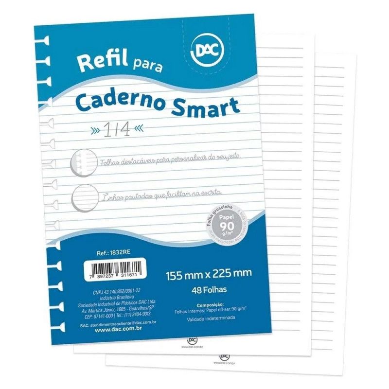 REFIL DE FOLHAS BRANCA PARA CADERNO SMART – REF. 1832RE – 1 UNIDADE