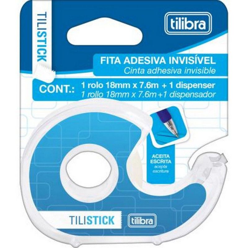 FITA ADESIVA INVISIVEL 18MM X 7.6M COM DISPENSER TILIBRA - REF. 33711 - 1 UNIDADE