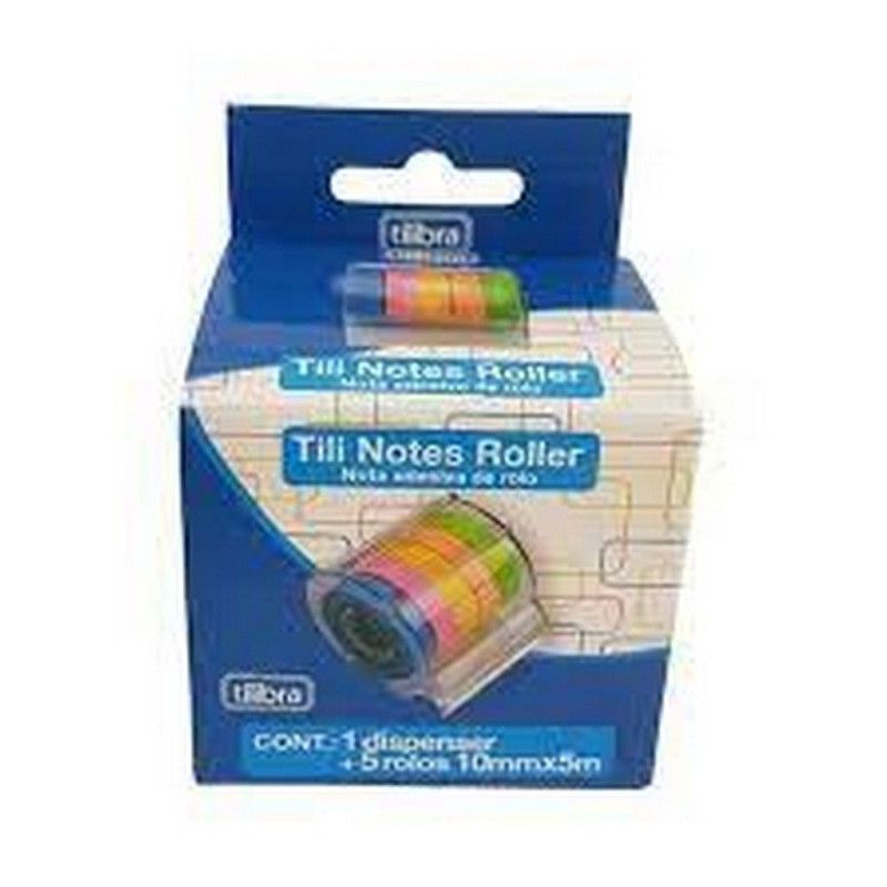 BLOCO ADESIVO ANOTACAO 10MM X 5M 5 CORES COM DISPENSER TILIBRA- - REF. 34489 - CAIXA COM 12 UNIDADES