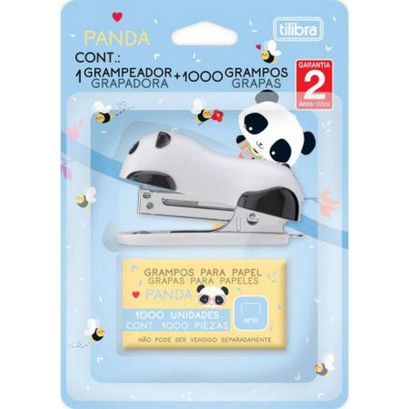GRAMPEADOR MINI PANDA 12 FOLHAS + 1000 GRAMPO TILIBRA - REF. 34543 - 1 UNIDADE