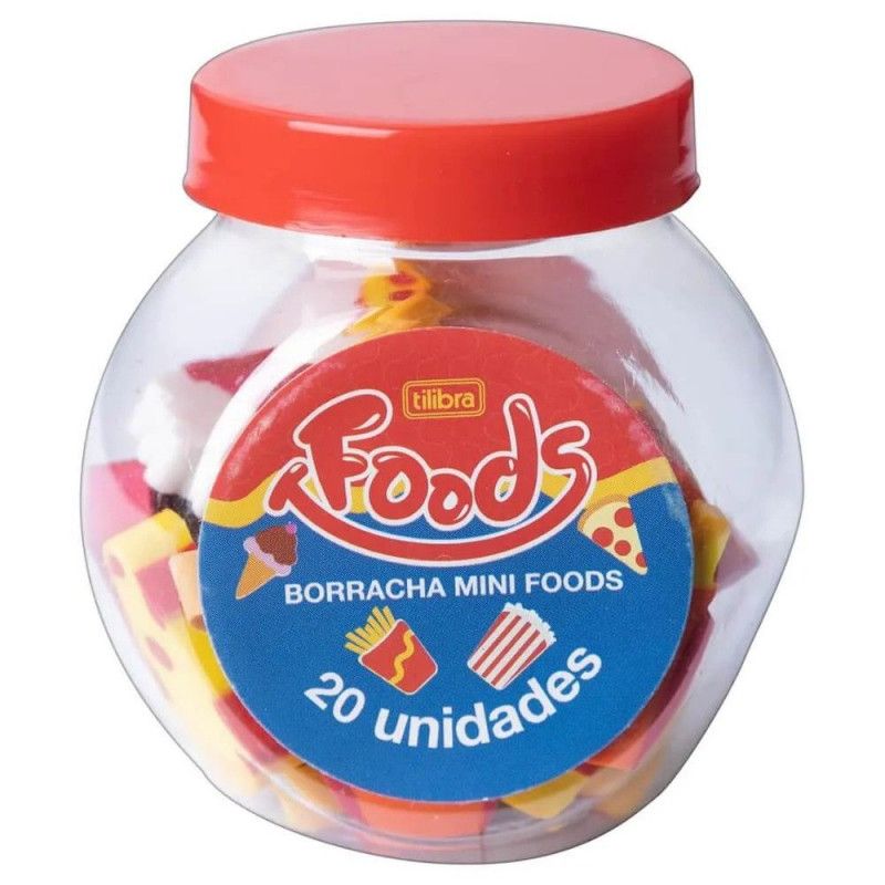 BORRACHA MINI FOODS SORTIDO TILIBRA - REF. 34504 - CAIXA COM 4 POTES
