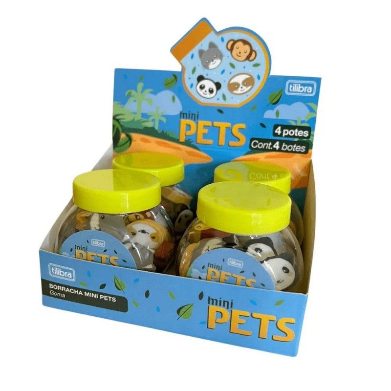 BORRACHA MINI PETS SORTIDO TILIBRA - REF. 34506 - CAIXA COM 4 POTES
