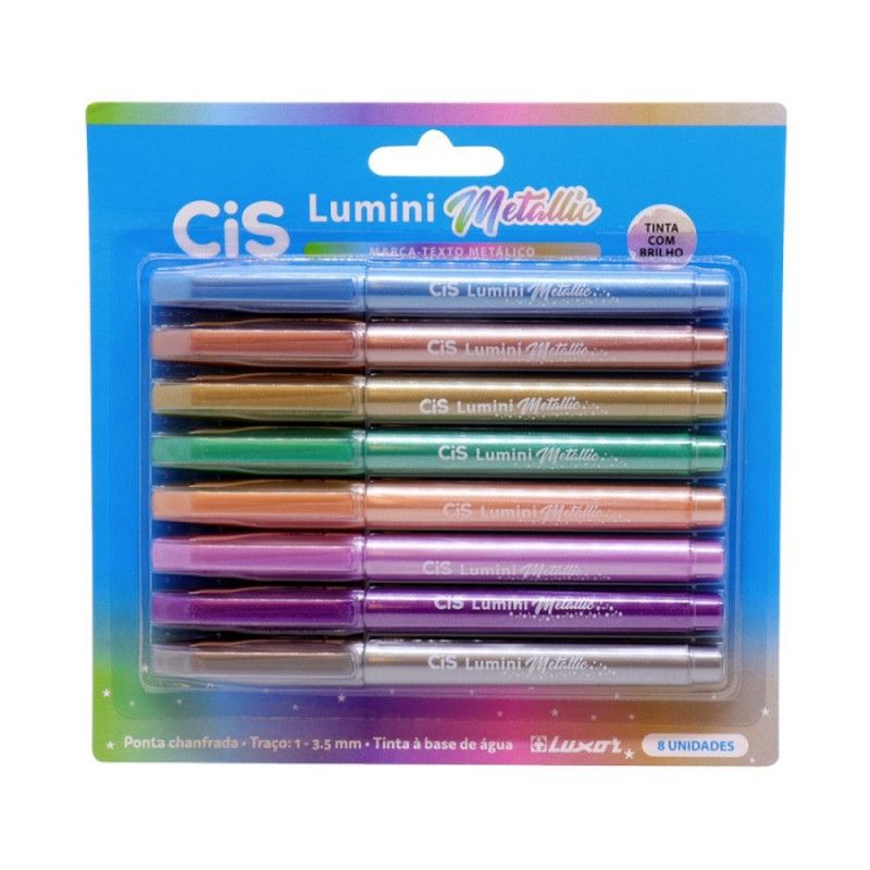 PINCEL MARCA TEXTO LUMINI METALLIC COM 8 CANETAS CIS - REF. 4.8707 - 1 UNIDADE