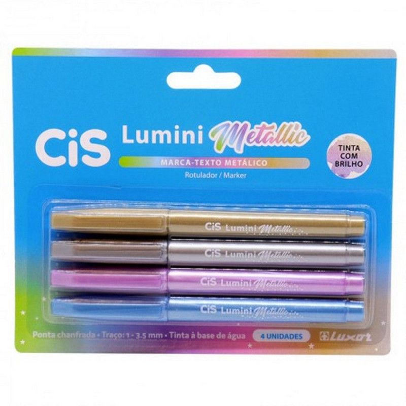PINCEL MARCA TEXTO LUMINI METALLIC COM 4 CORES CIS - REF. 4.8711 - CAIXA COM 12 BLISTERS
