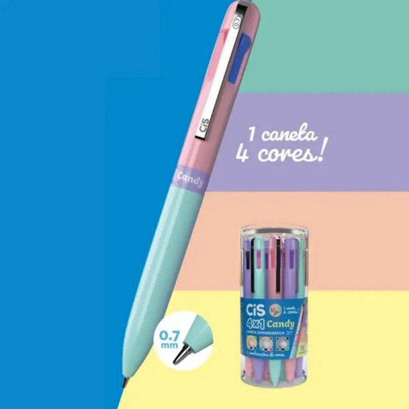 CANETA ESFEROGRAFICA 0.7 4 CORES CANDY CIS - REF. 52.8234 - CAIXA COM 12 UNIDADES