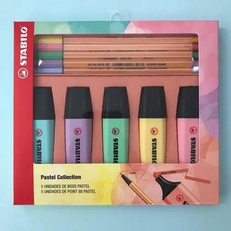 KIT 5 MARCA TEXTO + 5 CANETAS 0.4 PASTEL STABILO - REF. 55.3400 - 1 UNIDADE