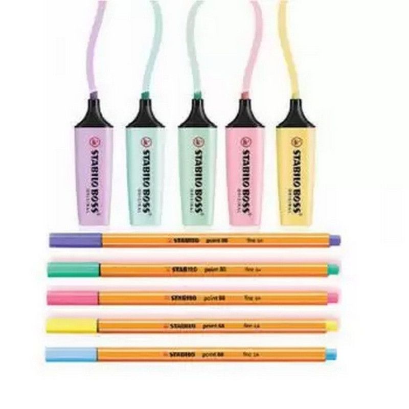 KIT 5 MARCA TEXTO + 5 CANETAS 0.4 PASTEL STABILO - REF. 55.3400 - 1 UNIDADE