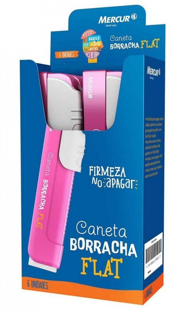 BORRACHA CANETA FLAT ROSA MERCUR - REF. B01010101024 - CAIXA COM 6 UNIDADES