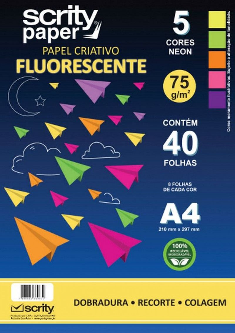 BLOCO CRIATIVO A4 75G FLUORESCENTE 5 CORES 40 FOLHAS - REF. SP040.15 - 1 UNIDADE