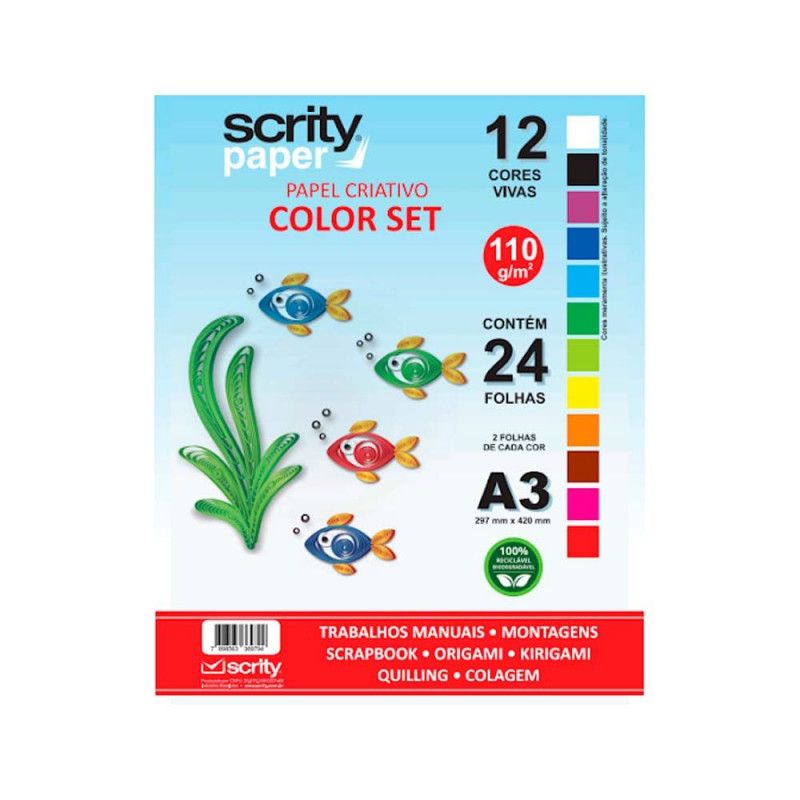 BLOCO CRIATIVO A3 110G COLOR SET 12 CORES 24 FOLHAS - REF. SP324.15 - 1 UNIDADE