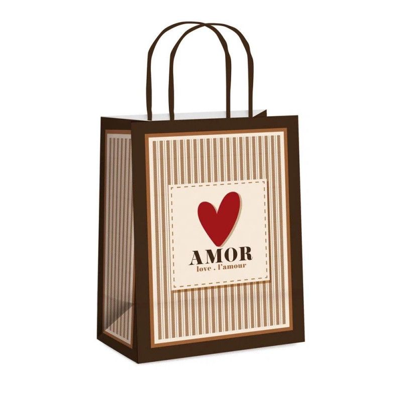 SACOLA DE PAPEL L AMOUR P 21,5x15x8 CROMUS - REF. 14001487 - PACOTE COM 10 UNIDADES