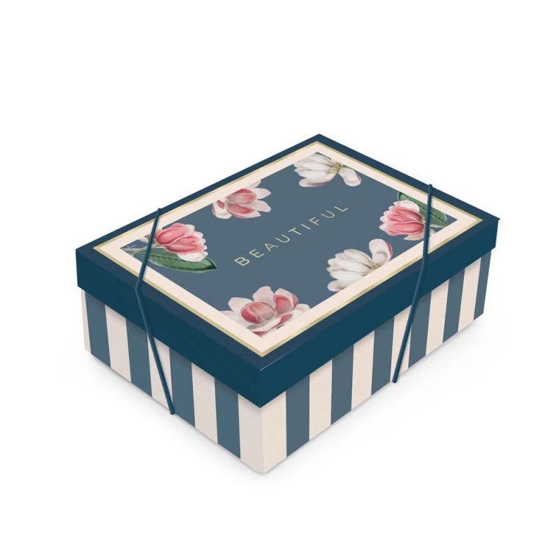 CAIXA PARA PRESENTE RETANGULAR COM TAMPA M PRETTY MAGNOLIA CROMUS - REF. 13005688 - PACOTE COM 10 UNIDADES