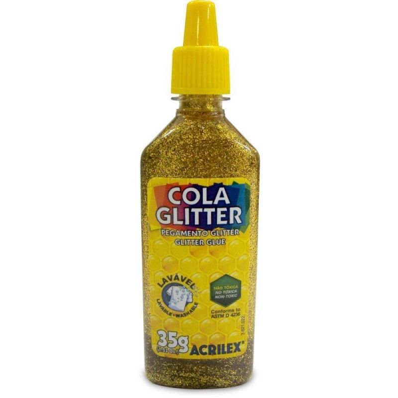 COLA GLITER 35G OURO ACRILEX - REF. 2912/201 - PACOTE COM 12 UNIDADES