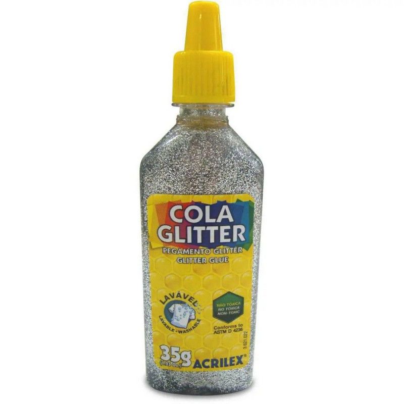 COLA GLITER 35G PRATA ACRILEX - REF. 2912/202 - PACOTE COM 12 UNIDADES