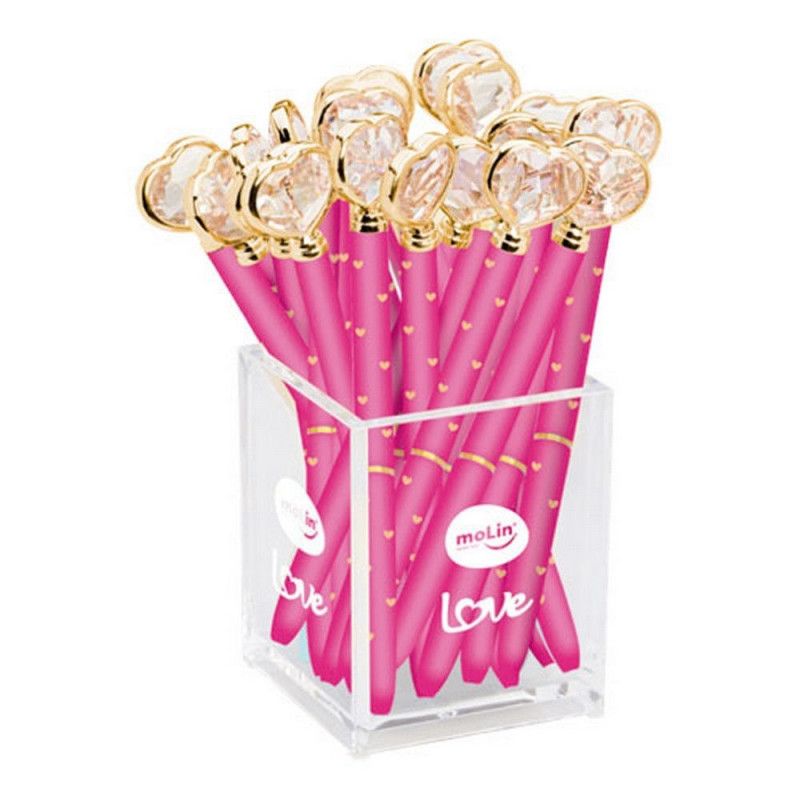 CANETA ESFEROGRAFICA 1.0 CORACAO DIAMANTE LOVE PINK MOLIN - REF. 31505 - CAIXA COM 20 UNIDADES
