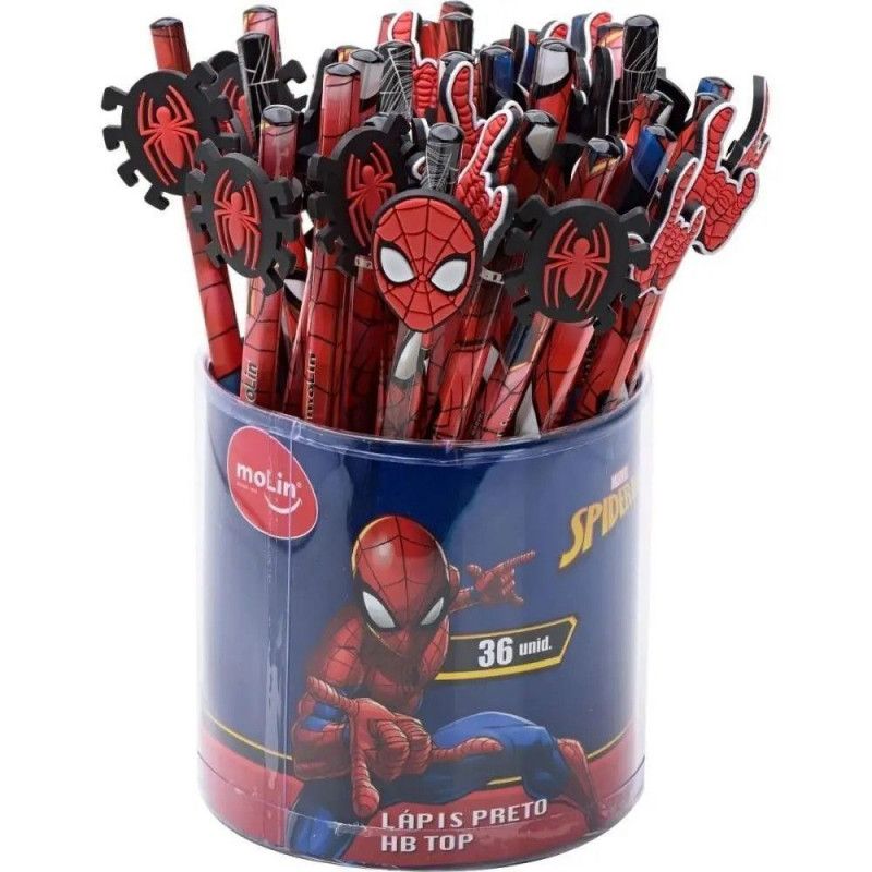 LAPIS PRETO HB SEXTAVADO SPIDERMAN TOP MOLIN - REF. 13588 - POTE COM 36 UNIDADES