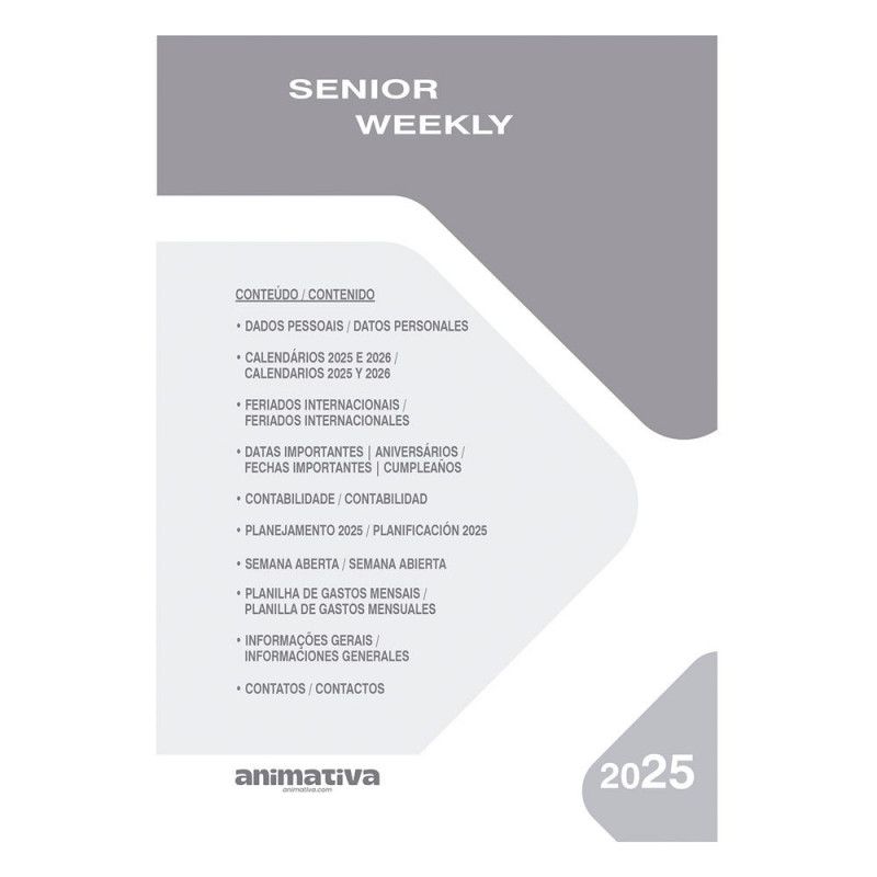 AGENDA COSTURADA SENIOR WEEKLY 2026 SAO DOMINGOS ANIMATIVA - REF. 9514 - PACOTE COM 2 UNIDADES