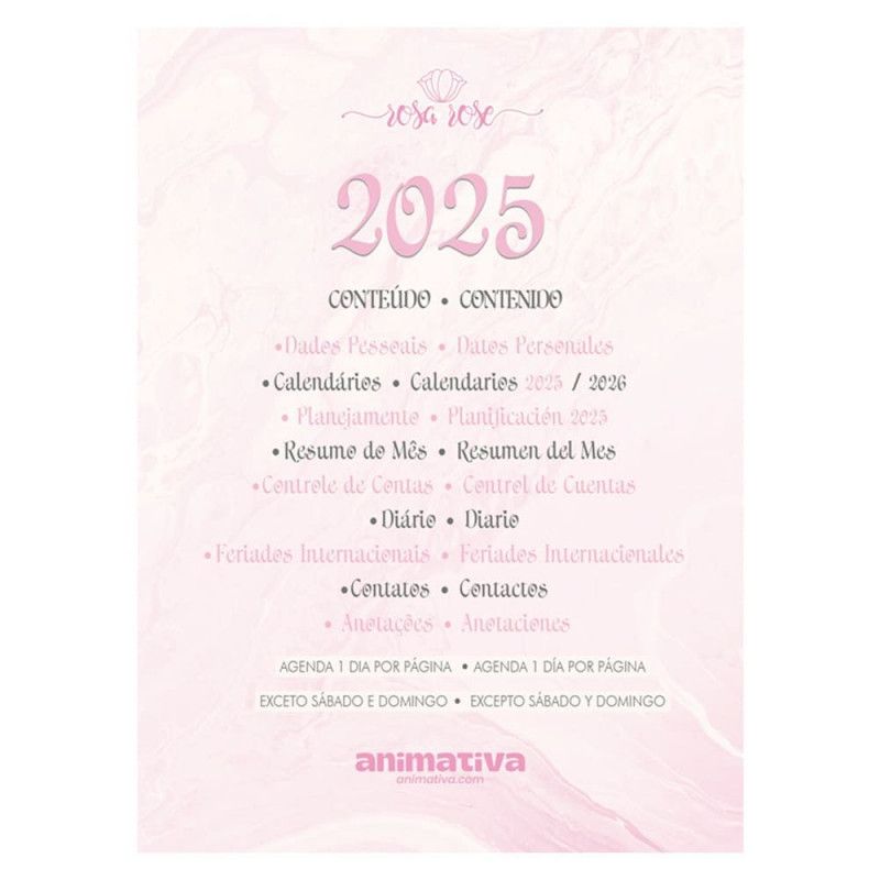AGENDA COSTURADA ROSA ROSE 2026 SAO DOMINGOS ANIMATIVA - REF. 9584 - PACOTE COM 2 UNIDADES