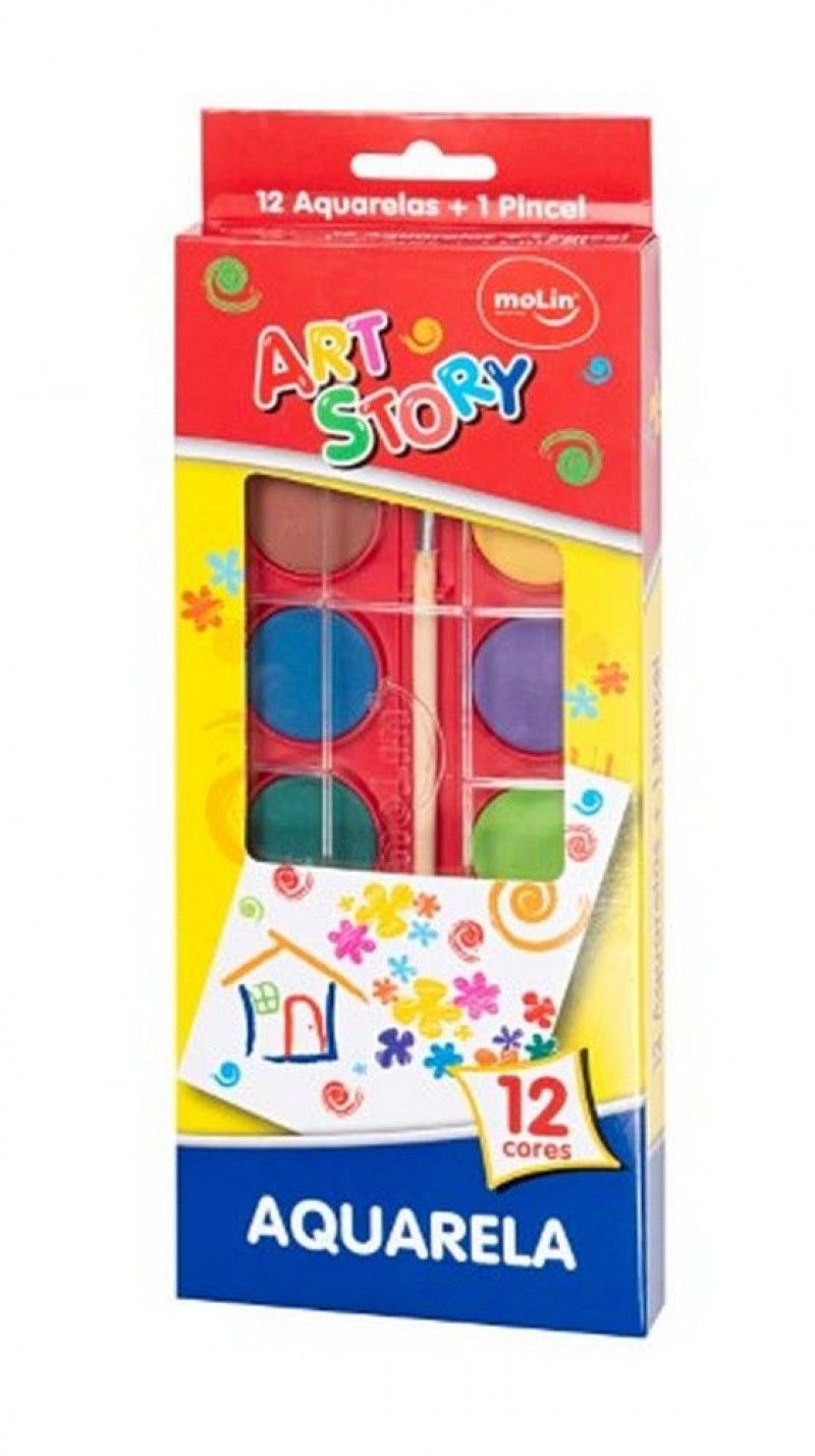 AQUARELA 12 CORES C/PINCEL ART STORY MOLIN - 18385 - 1 UNIDADE