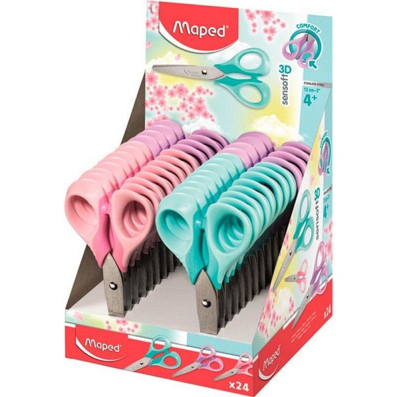 TESOURA ESCOLAR 13CM SENSOFT P/CANHOTO 3D MAPED - 693500 - CAIXA COM 12 UNIDADES