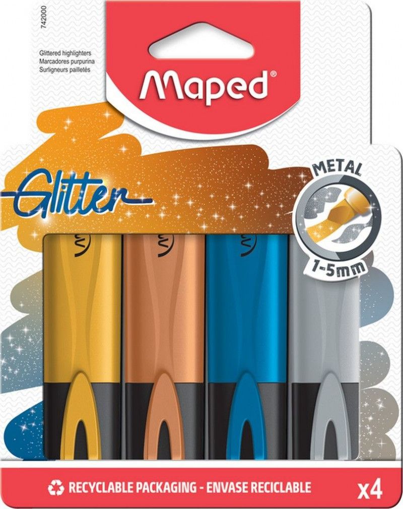 PINCEL MARCA TEXTO GLITTER METAL COM 4 CORES MAPED - REF. 742000 - CAIXA COM 12 UNIDADES