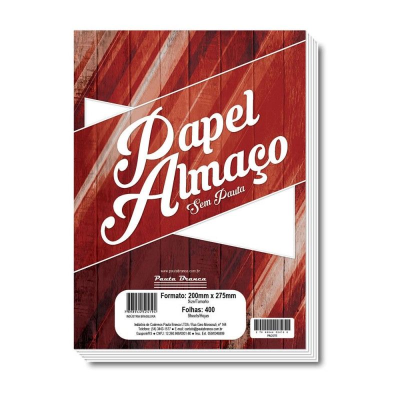 PAPEL ALMACO S/PAUTA PAUTA BRANCA - REF. 524194 - PACOTE COM 400 UNIDADES