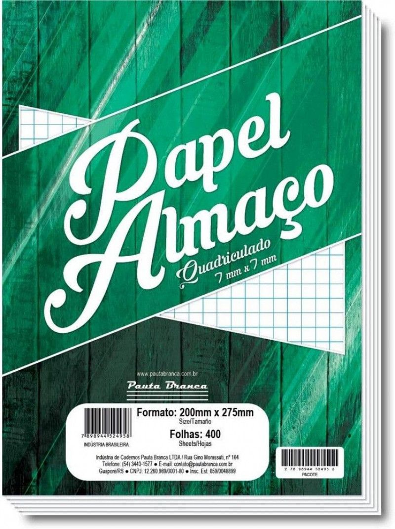 PAPEL ALMACO QUADRICULADO 7X7MM PAUTA BRANCA - REF. 524958 - PACOTE COM 400 UNIDADES