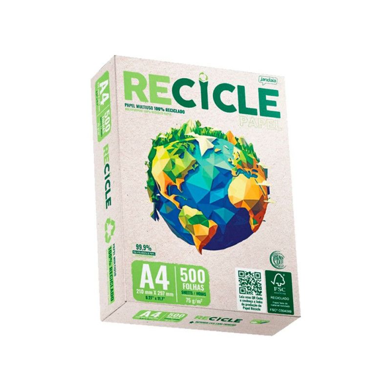 PAPEL RECICLADO A4 75G C/500FL JANDAIA - 3056 - 1 PACOTE