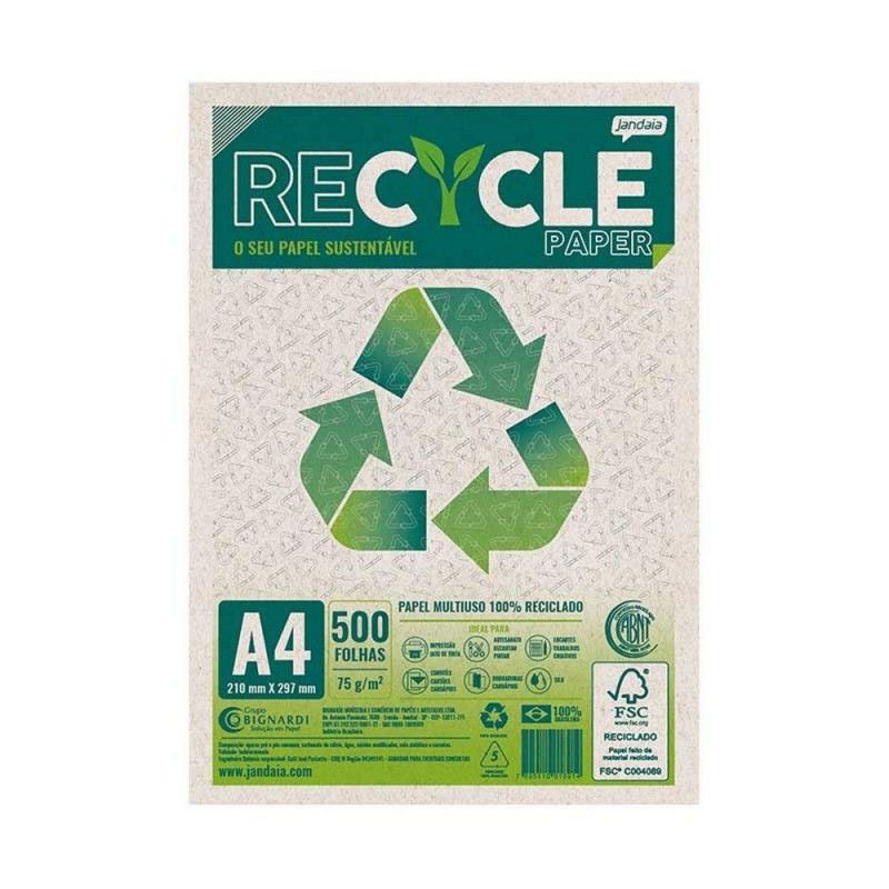 PAPEL RECICLADO A4 75G C/500FL JANDAIA - 3056 CX COM 10 PT