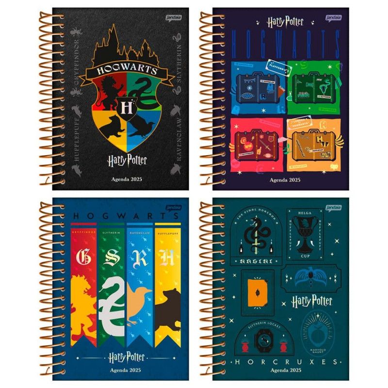AGENDA DIARIA ESPIRAL HARRY POTTER 2024 JANDAIA - REF. 64687-24 - PACOTE COM 4 UNIDADES SORTIDAS