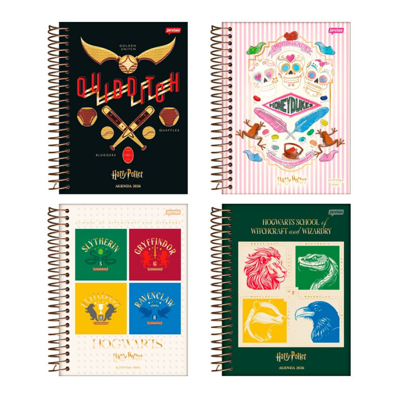 AGENDA DIARIA ESPIRAL HARRY POTTER 2026 JANDAIA - REF. 64687-24 - PACOTE COM 4 UNIDADES SORTIDAS 