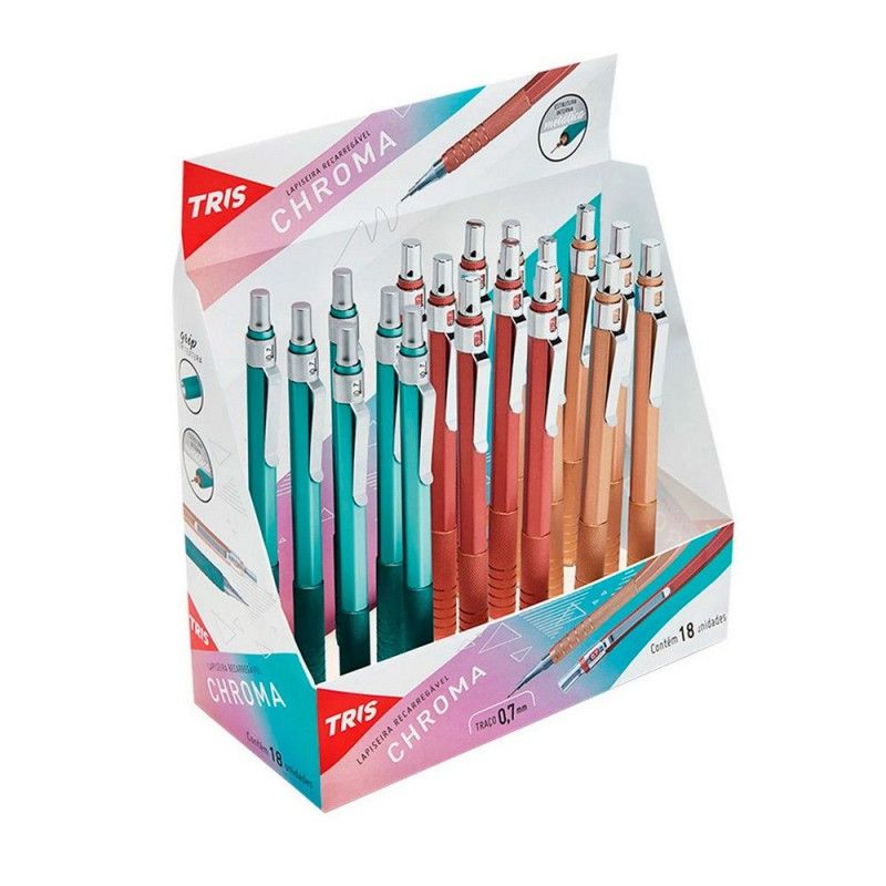 LAPISEIRA 0.7 CHROMA METALICA TRIS - REF. 606118 - CAIXA COM 18 UNIDADES SORTIDAS