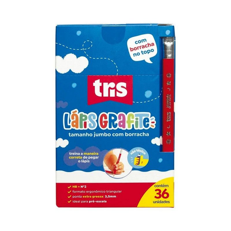 LAPIS PRETO N.2HB JUMBO TRIANGULAR COM BORRACHA TRIS - REF. 688565 - CAIXA COM 36 UNIDADES