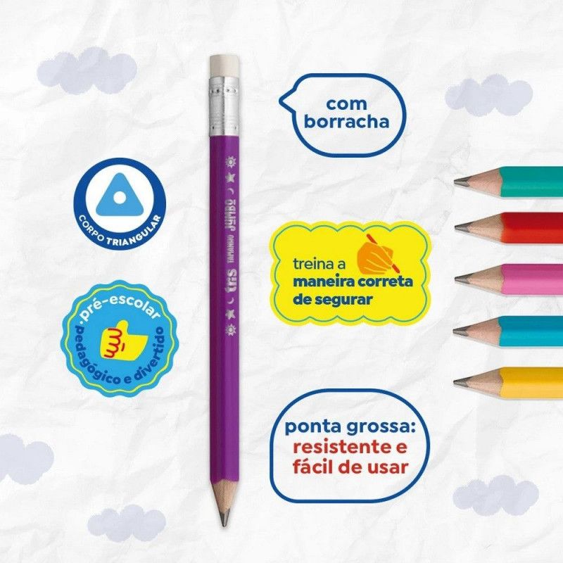 LAPIS PRETO N.2HB JUMBO TRIANGULAR COM BORRACHA TRIS - REF. 688565 - CAIXA COM 36 UNIDADES
