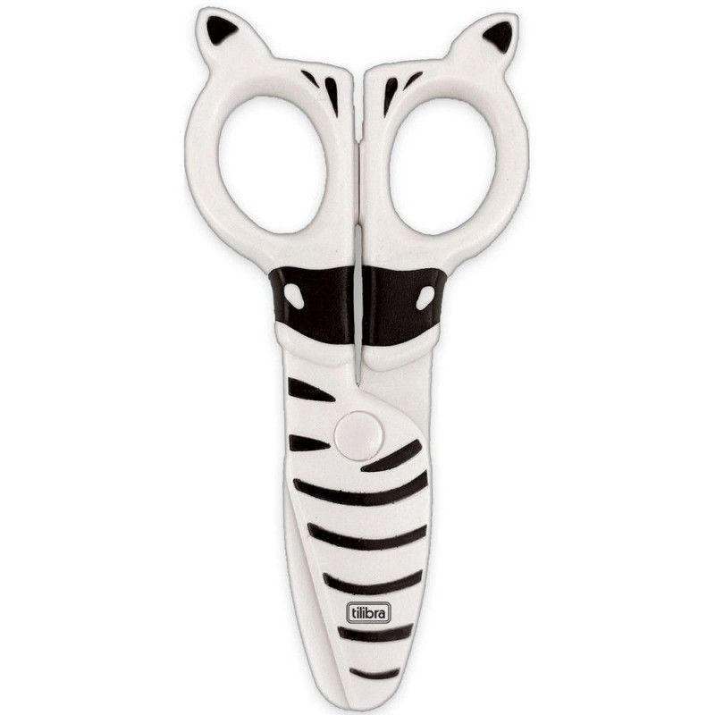 TESOURA ESCOLAR 12CM PLASTICA ZOO ZEBRA TILIBRA - REF. 34652 - 1 UNIDADE