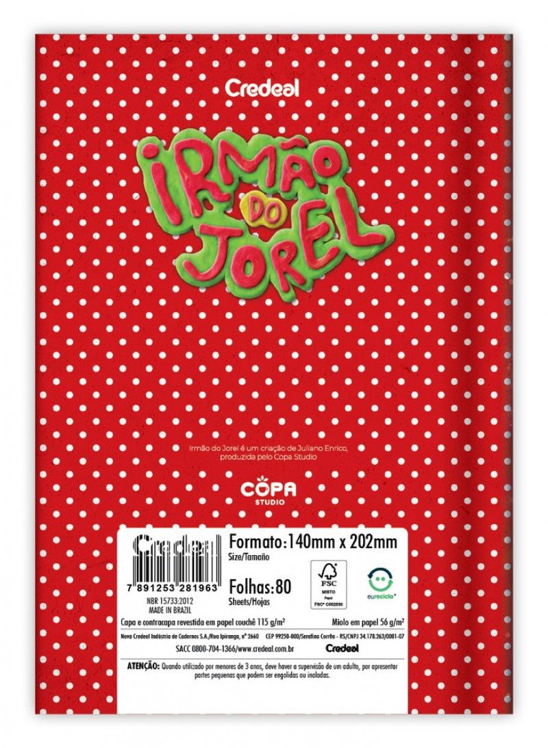 CADERNO BROCHURAO CAPA DURA 80FL IRMAO DO JOREL CREDEAL - REF. 281956 - PACOTE COM 5 UNIDADES