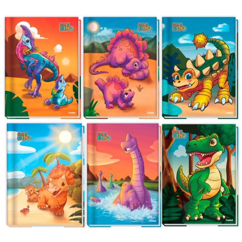 CADERNO BROCHURA 1/4 CAPA DURA 80FL SUPER DINO CREDEAL - REF. 282533 - PACOTE COM 5 UNIDADES