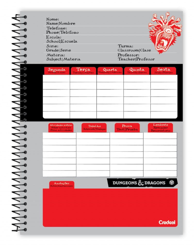 CADERNO 10 MATERIAS CAPA DURA 160FL DUNGEONS E DRAGONS CREDEAL - REF. 278765 - PACOTE COM 2 UNIDADES