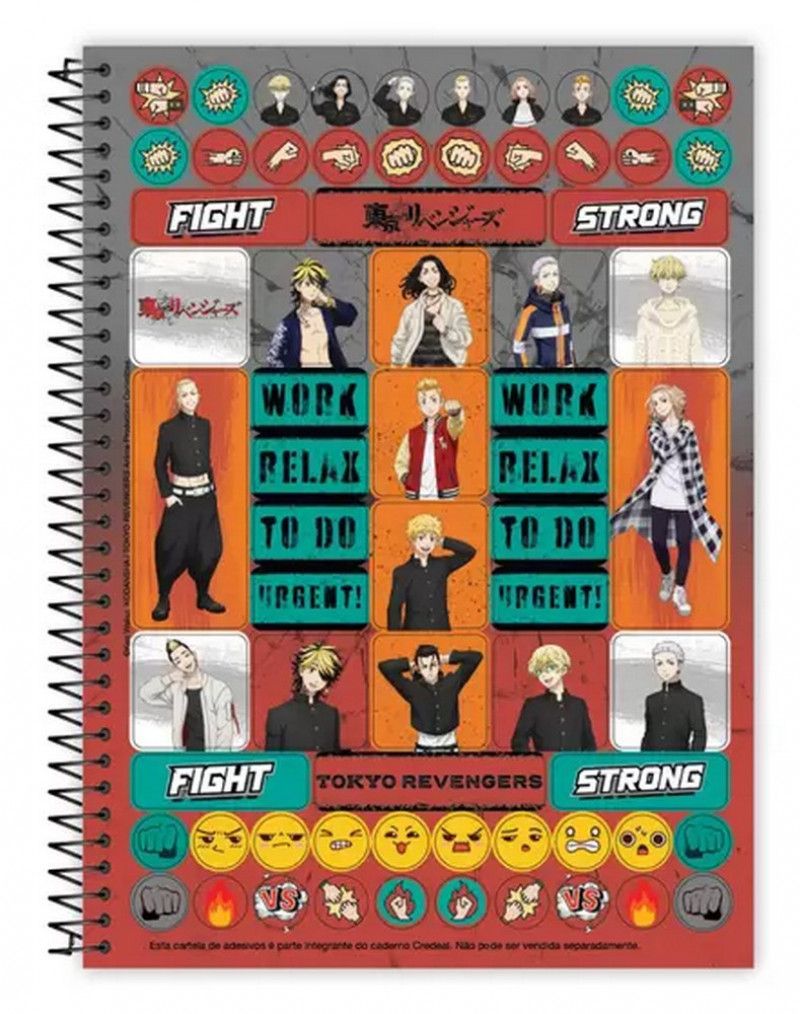CADERNO 10 MATERIAS CAPA DURA 160FL TOKYO REVENGERS CREDEAL - REF. 281222 - PACOTE COM 2 UNIDADES