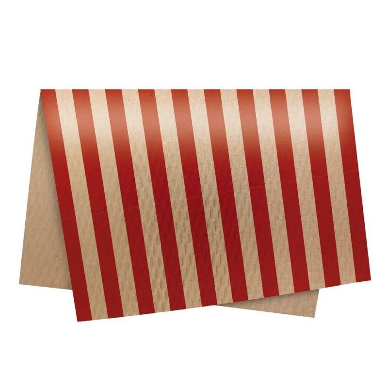 PAPEL COLMEIA KRAFT LISTRAS VERMELHAS 50X50CM CROMUS - REF. 12100176 - PACOTE COM 10 UNIDADES