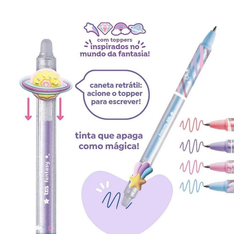 CANETA GEL 0.7 RETRATRIL APAGAVEL HOLIC FANTASY TRIS - REF. 901965 - CAIXA COM 24 UNIDADES