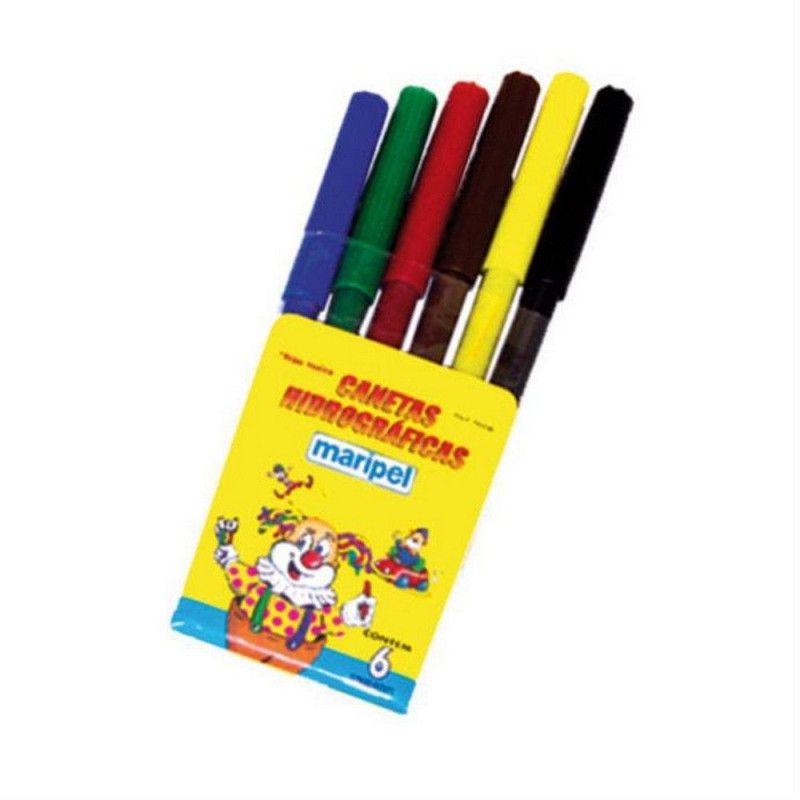 CANETA HIDROGRAFICA 6 CORES MARIPEL - REF. 9006 - PACOTE COM 12 UNIDADES
