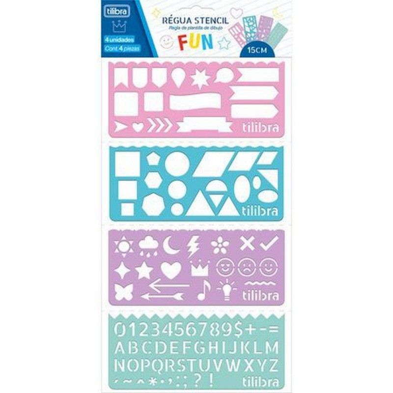 REGUA STENCIL FUN COM 4 MODELOS TILIBRA - REF. 34872 - CAIXA COM 24 BLISTERS