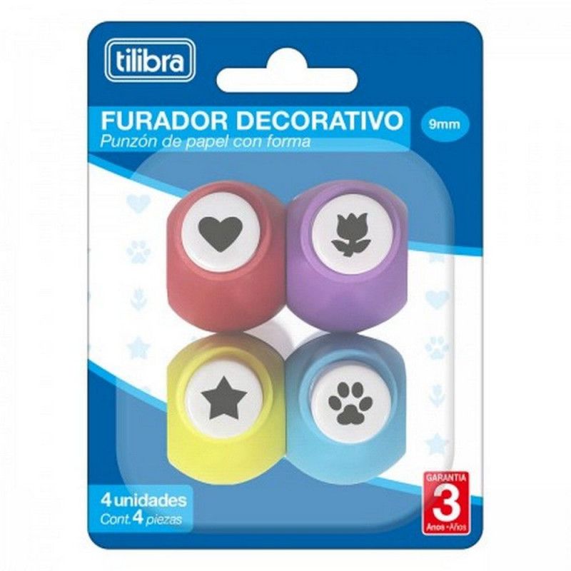 PERFURADOR DECORATIVO 9MM COM 4 FORMAS TILIBRA - REF. 34541 - 1 BLISTER