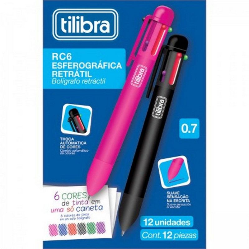 CANETA 0.7 6 CORES RC6 TILIBRA - REF. 34565 - CAIXA COM 12 UNIDADES
